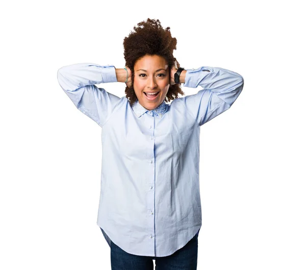 Young Black Woman Covering Her Ears — Stock Photo, Image