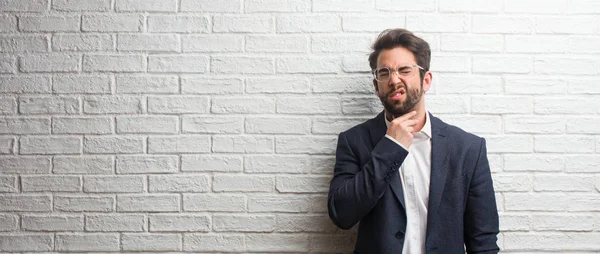 Young Friendly Business Man Sore Throat Sick Due Virus Tired — Stock Photo, Image