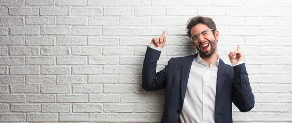 Young Friendly Business Man Listening Music Dancing Having Fun Moving — Stock Photo, Image