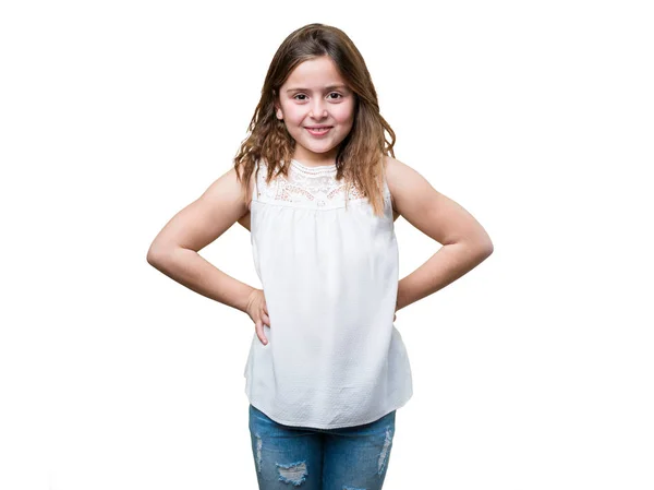 Маленька Дівчинка Позує Ізольовано Білому Тлі — стокове фото