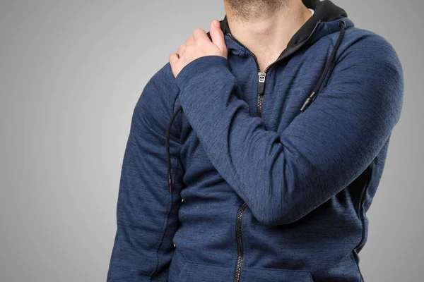 Young Man Having Backache Grey Background — Stock Photo, Image