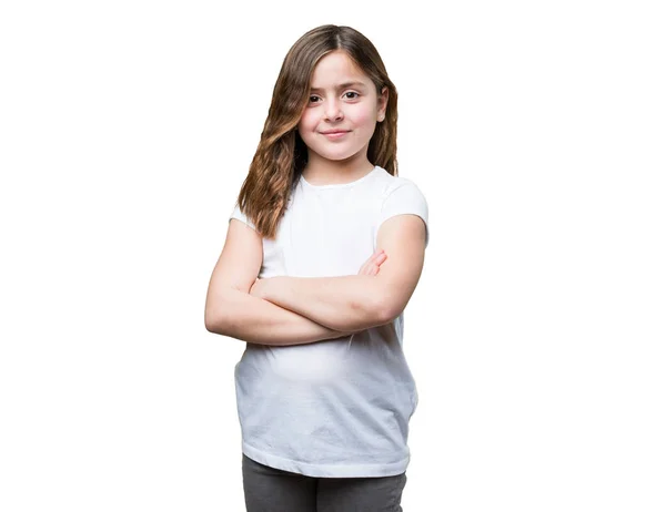 Niña Cruzando Brazos Aislados Sobre Fondo Blanco — Foto de Stock