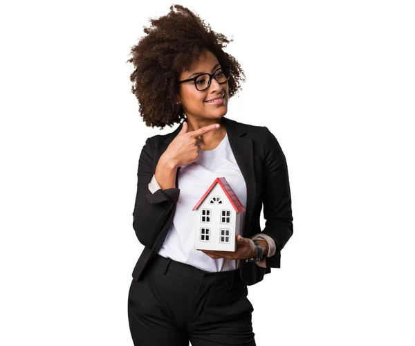 Business Black Woman Holding Small House — Stock Photo, Image