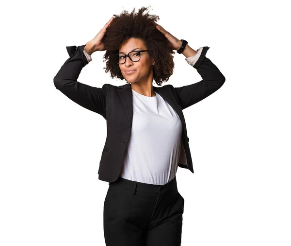 Negócio Mulher Negra Tocando Cabelo — Fotografia de Stock