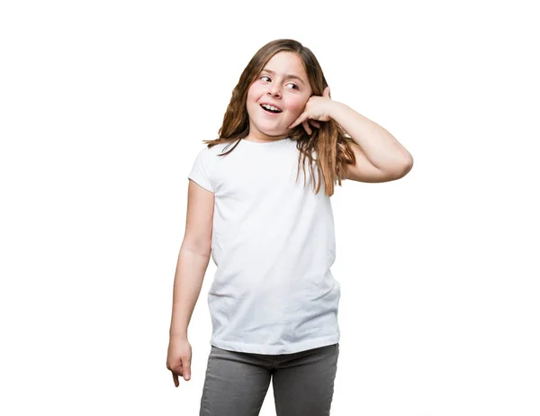 Menina Fazendo Gesto Telefone — Fotografia de Stock