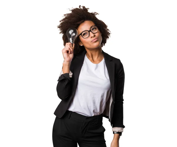 Zakelijke Zwarte Vrouw Bedrijf Gloeilamp — Stockfoto