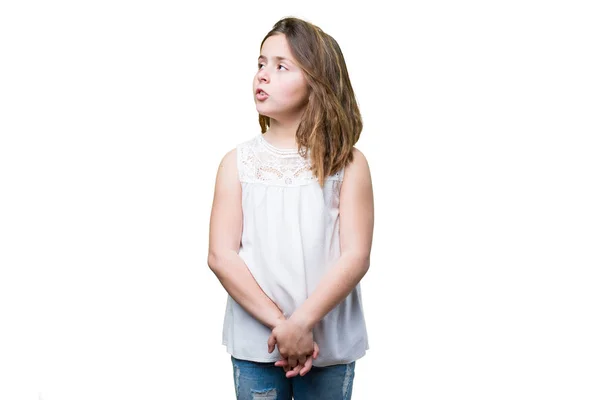 Malá Dívka Stojící Izolované Bílém Pozadí — Stock fotografie