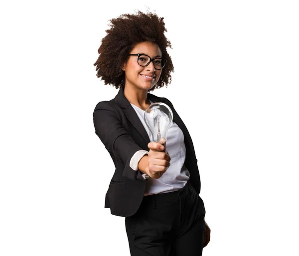 Zakelijke Zwarte Vrouw Bedrijf Gloeilamp — Stockfoto