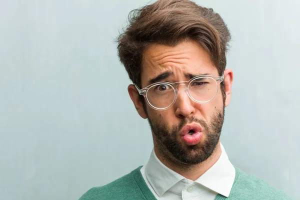 Young Handsome Entrepreneur Man Face Closeup Crazy Desperate Screaming Out — Stock Photo, Image