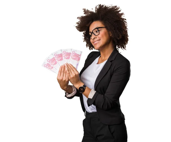 Negócio Mulher Negra Segurando Contas — Fotografia de Stock