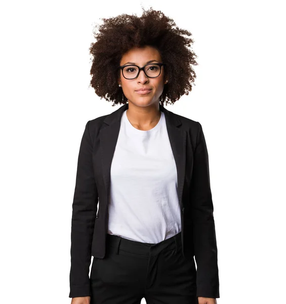 Zakelijke Zwarte Vrouw Stond Geïsoleerd Witte Achtergrond — Stockfoto