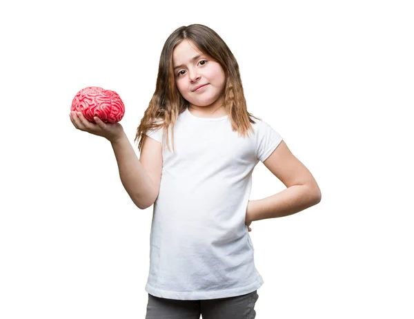 Küçük Kız Beyaz Arka Plan Üzerinde Izole Bir Beyin Jimnastiği — Stok fotoğraf