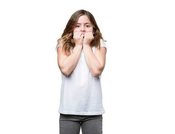 Afraid Little Girl Isolated White Background — Stock Photo, Image