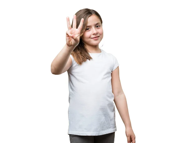 Kleines Mädchen Macht Geste Nummer Drei — Stockfoto