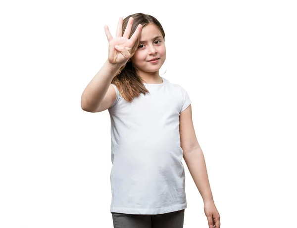 Little Girl Doing Number Four Gesture — Stock Photo, Image