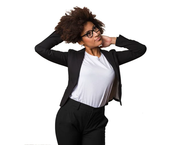 Negocio Negro Mujer Posando Aislado Blanco Fondo — Foto de Stock