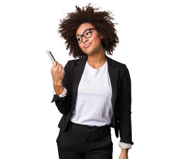 Business Black Woman Holding Credit Card — Stock Photo, Image