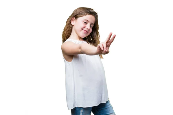 Little Girl Doing Victory Gesture — Stock Photo, Image