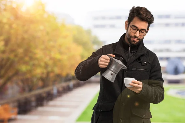 Young Man Drinking Coffee — Stock Photo, Image