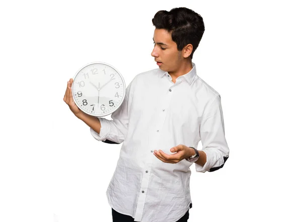 Teenager Holding Big Clock — Stock Photo, Image