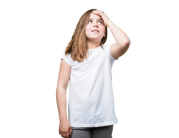 Preocupado Menina Isolado Fundo Branco — Fotografia de Stock