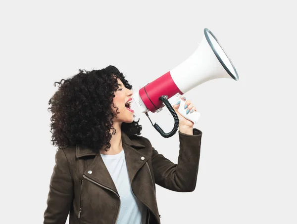 Young Woman Holding Megaphone — Stock Photo, Image