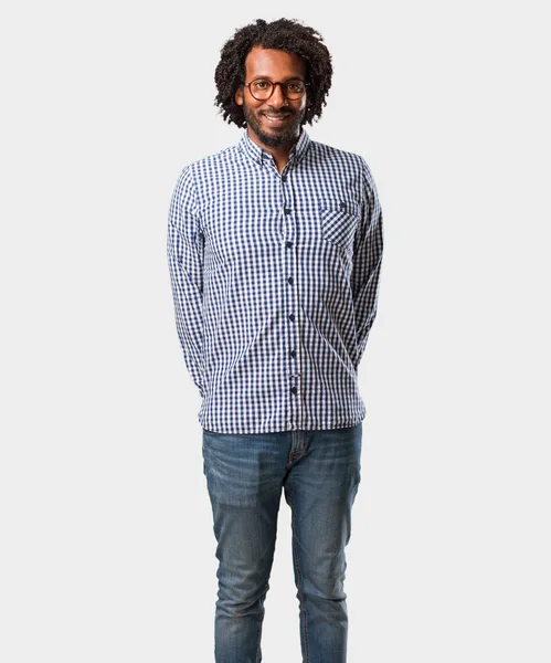 Przystojny Firmy African American Człowiek Wesoły Uśmiechem Pewny Siebie Przyjazny — Zdjęcie stockowe