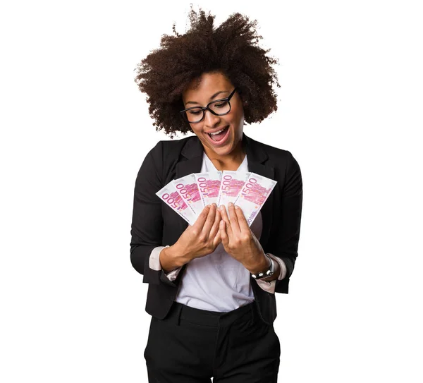 Business Black Woman Holding Bills — Stock Photo, Image