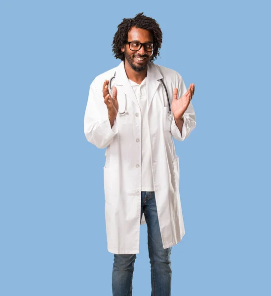 Handsome African American Medical Doctor Laughing Having Fun Being Relaxed — Stock Photo, Image