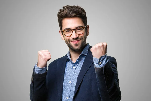 Business Man Doing Winner Gesture Isolated White Background — Stock Photo, Image