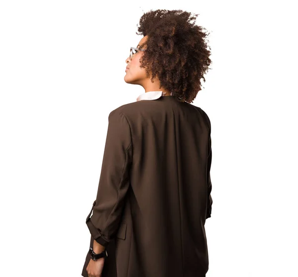 Zwarte Vrouw Haar Rug Geïsoleerd Witte Achtergrond — Stockfoto