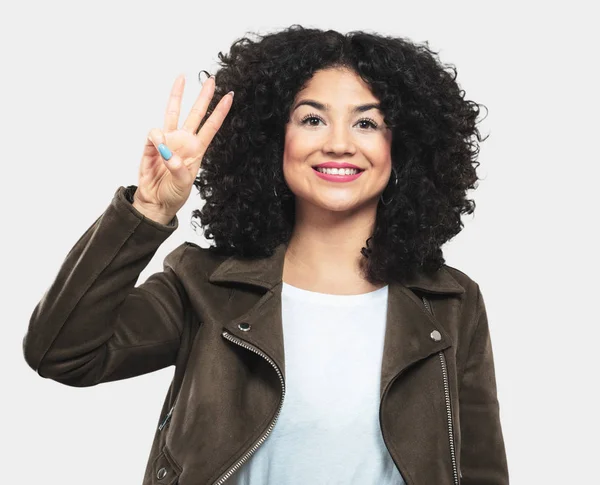 Young Woman Doing Number Three Gesture — Stock Photo, Image