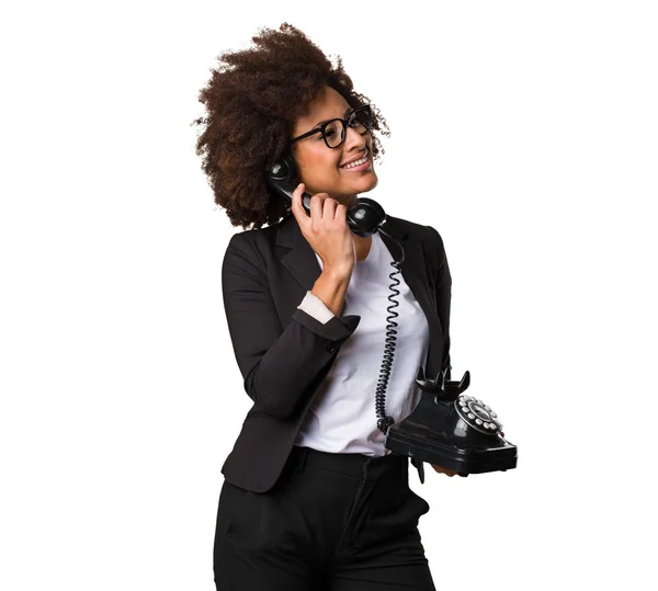 Obchodní Černá Žena Mluví Telefonu — Stock fotografie