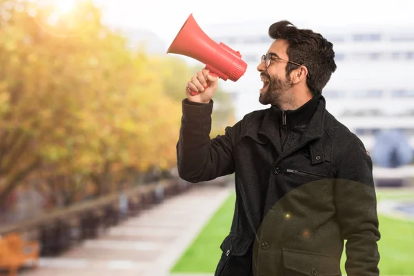 Young Man Holding Megaphone — Stock Photo, Image