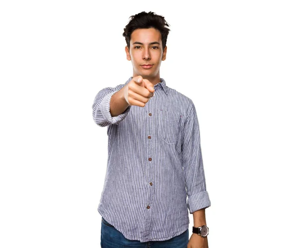 Adolescente Apuntando Frente Aislado Sobre Fondo Blanco —  Fotos de Stock