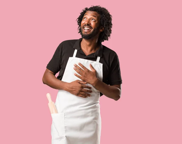 Handsome African American Baker Laughing Having Fun Being Relaxed Cheerful — Stock Photo, Image