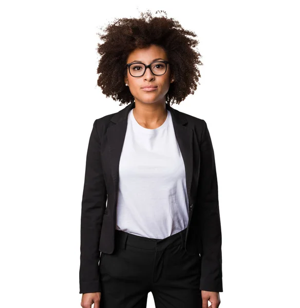 Zakelijke Zwarte Vrouw Stond Geïsoleerd Witte Achtergrond — Stockfoto