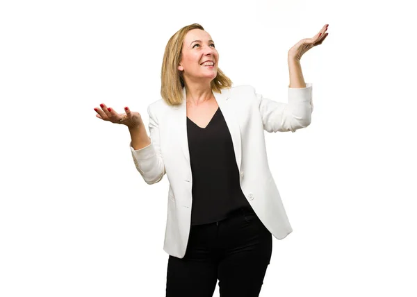 Blonde Mature Woman Balancing Stock Picture