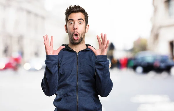 Surprised Young Man Blurred Background — Stock Photo, Image