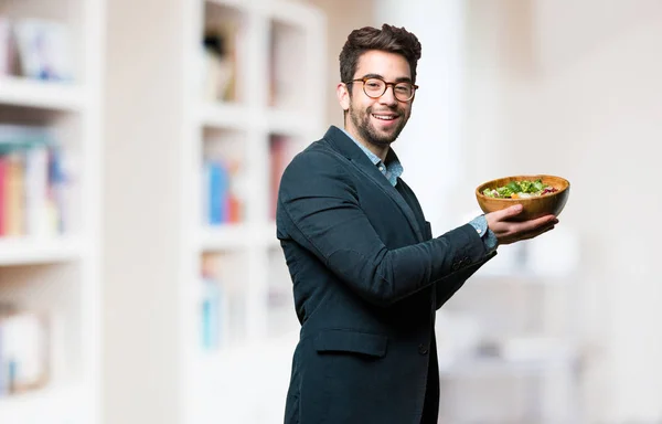 Hombre Negocios Sosteniendo Una Ensalada — Foto de Stock