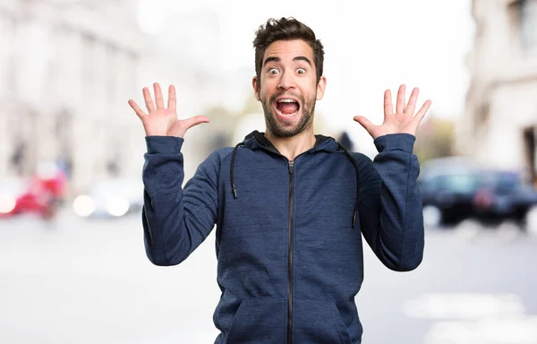 Surprised Young Man Blurred Background — Stock Photo, Image