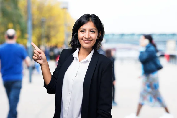 Latin Business Woman Pointing Space — Stock Photo, Image