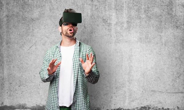 Afro Homem Vestindo Óculos Realidade Virtual — Fotografia de Stock