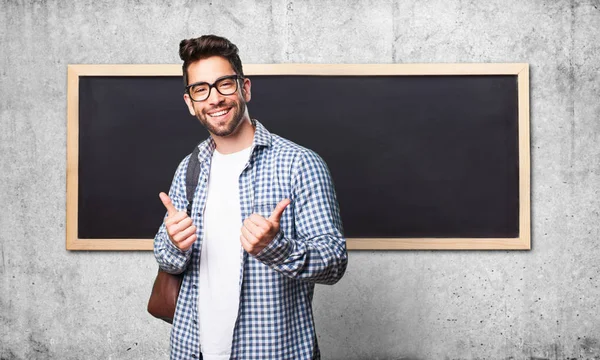 Gelukkig Student Man Grijze Achtergrond — Stockfoto