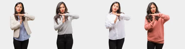 Group Collection Indian Young Woman Wearing Different Clothes Tired Bored — Stock Photo, Image