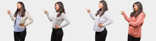 Groep Verzameling Van Indiase Jonge Vrouw Dragen Verschillende Kleren Wijst — Stockfoto