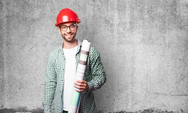 Architect Man Smiling Grey Background — Stock Photo, Image