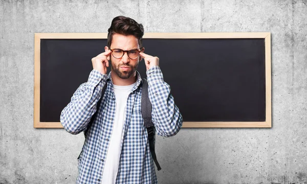 Concentrated Student Man Grey Background — Stock Photo, Image