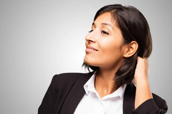 Latin Business Woman Touching Her Hair — Stock Photo, Image