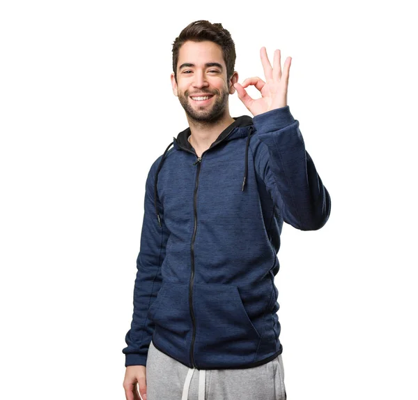 Young Man Doing Okay Gesture Isolated White Background — Stock Photo, Image
